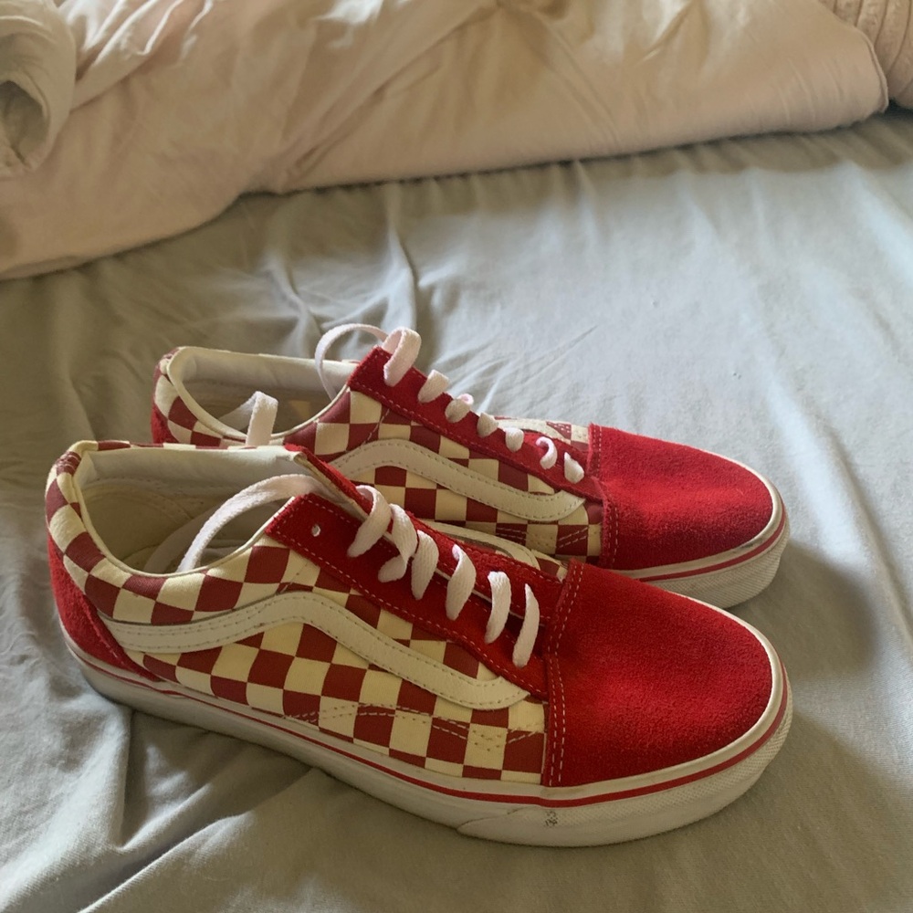 Vans Red and White Checkerboard Low-Top Sneakers